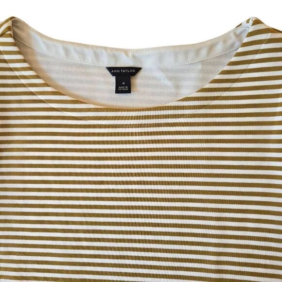 Ann Taylor Women's Structured Gold White Stripe Short Sleeve T-Shirt Medium - Picture 5 of 11